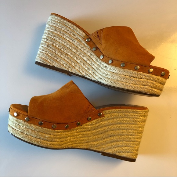 * ZARA Orange Faux Suede Espadrille Wedge Platform Women’s Size 39 Sandals - Picture 3 of 15